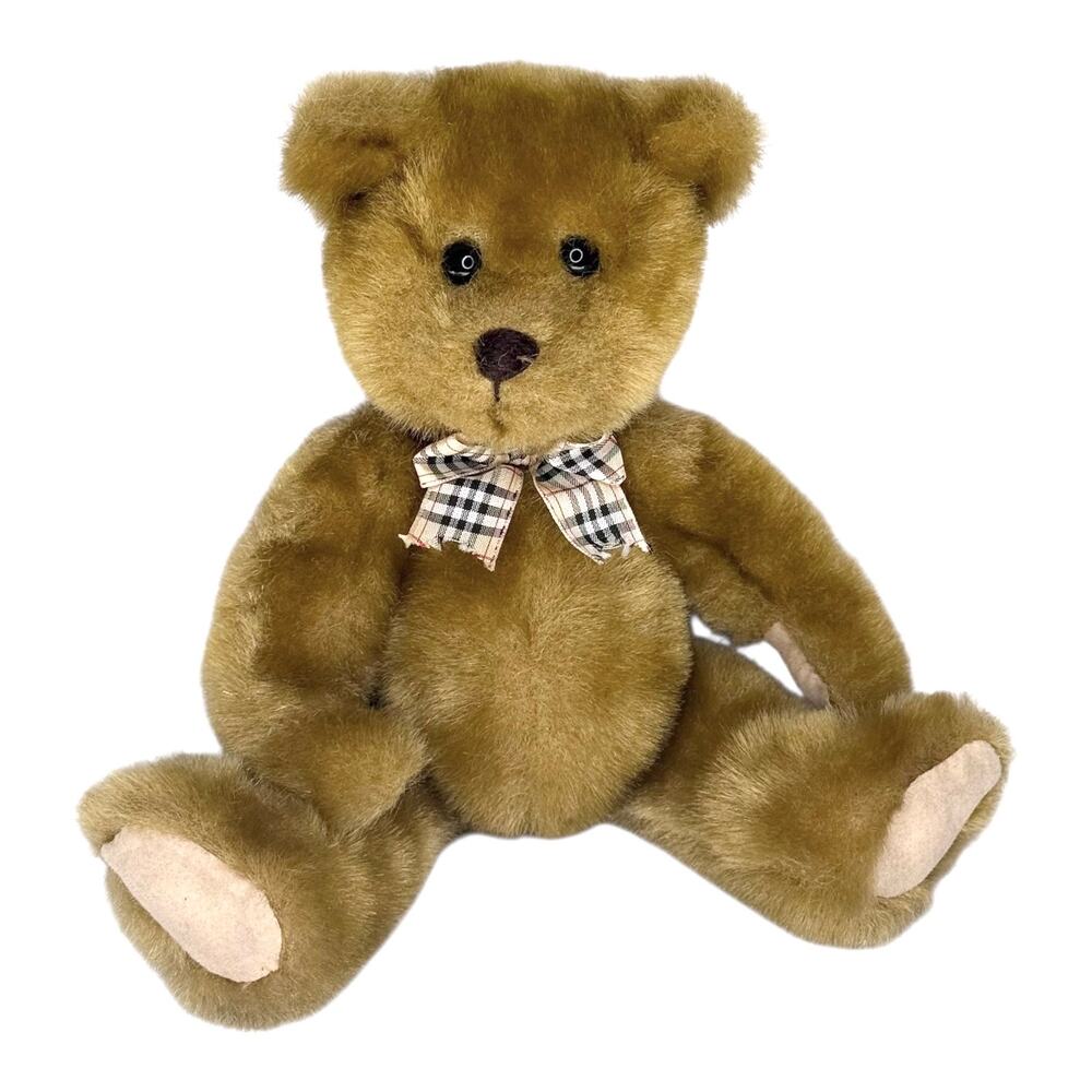 Lexin Inc Nice Stuff Teddy Bear 10” Jointed Brown Hair Checked Ribbon Plush Toy